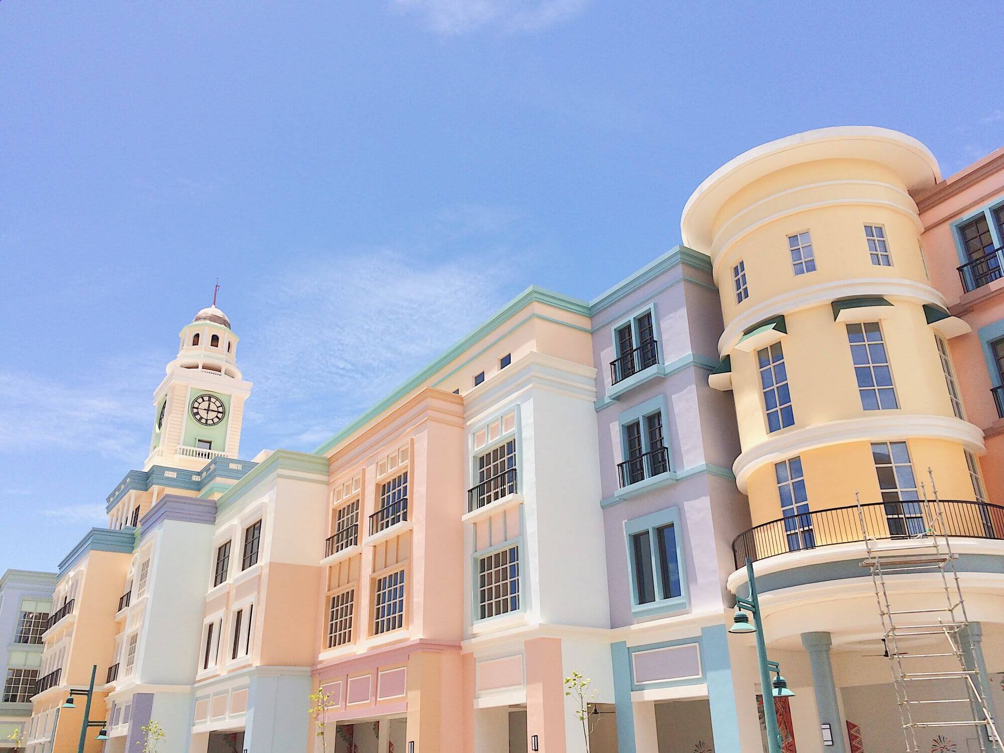 Colourful low-rise buildings in a business park in Iloilo
