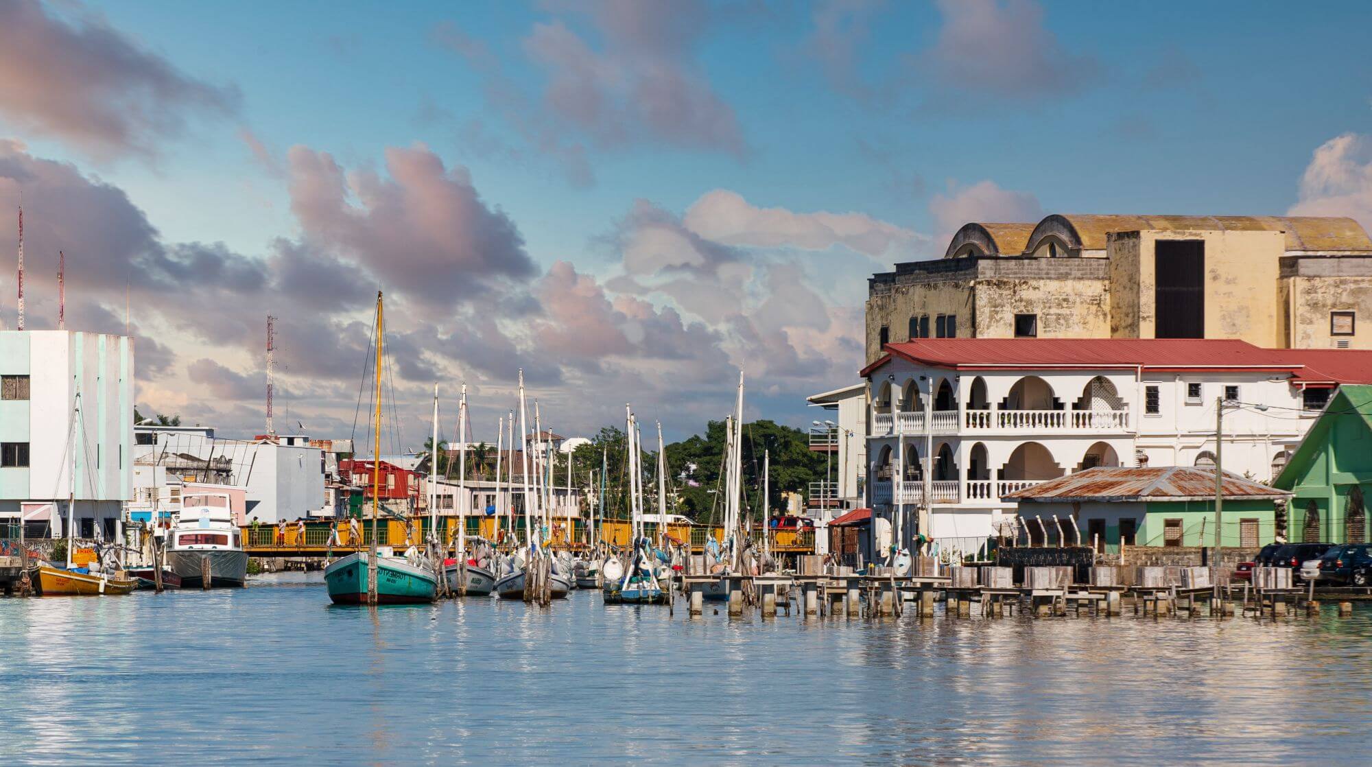 Belize city harbor with boats and yachts