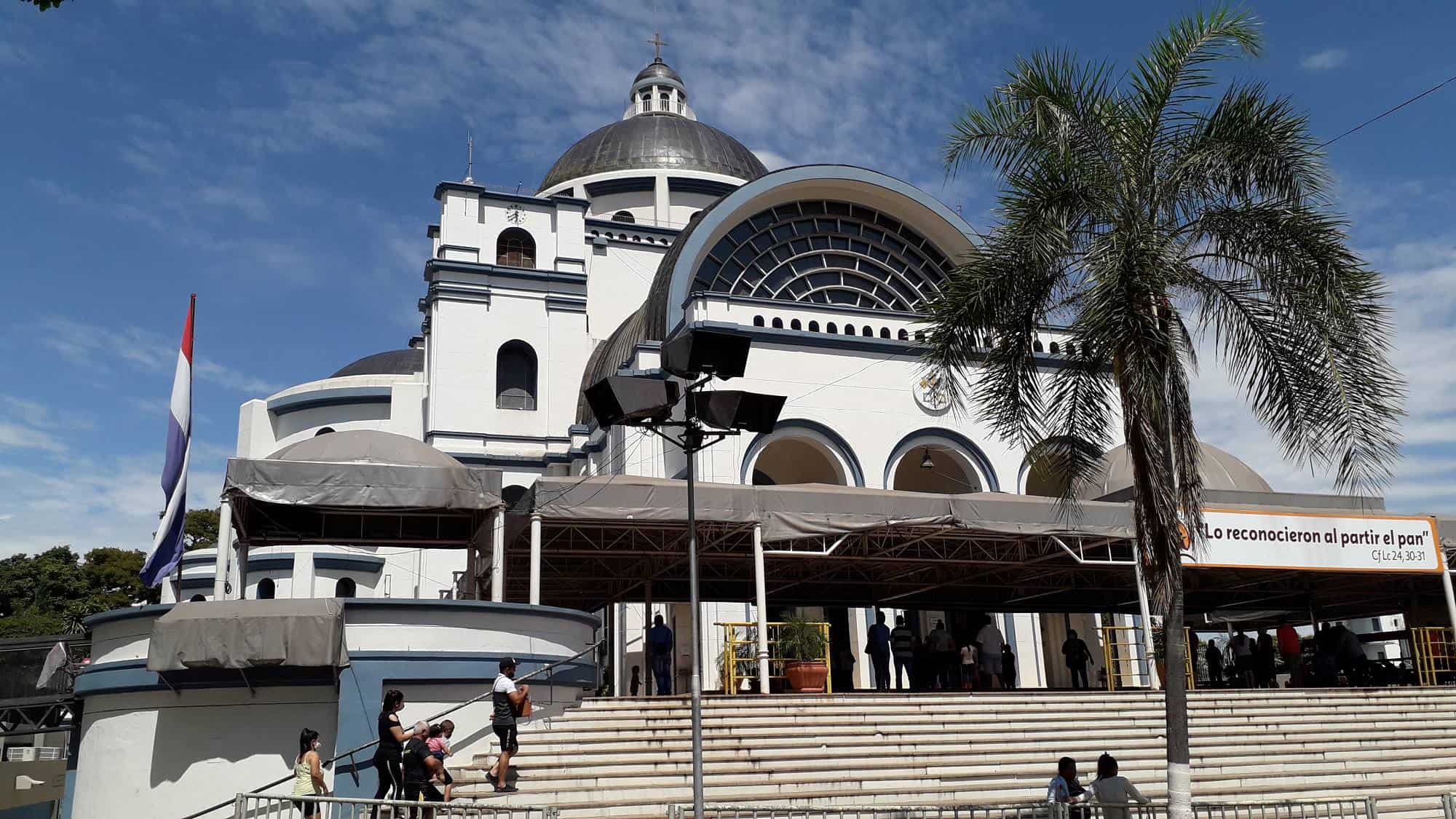 A large open plaza in front of the basilica