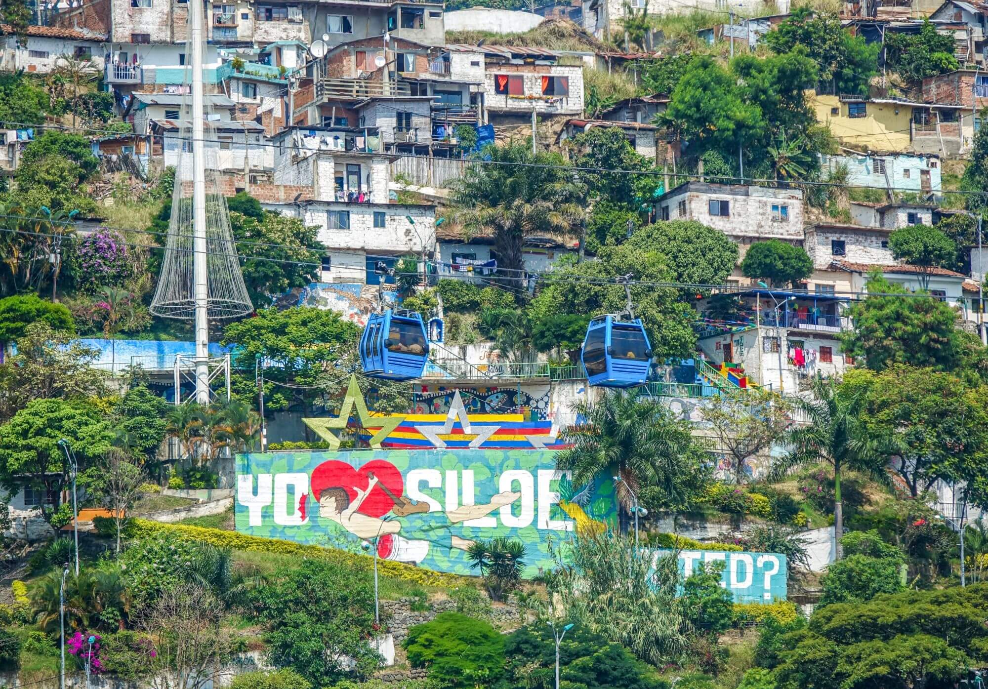 A cable car above Cali, a city in Colombia