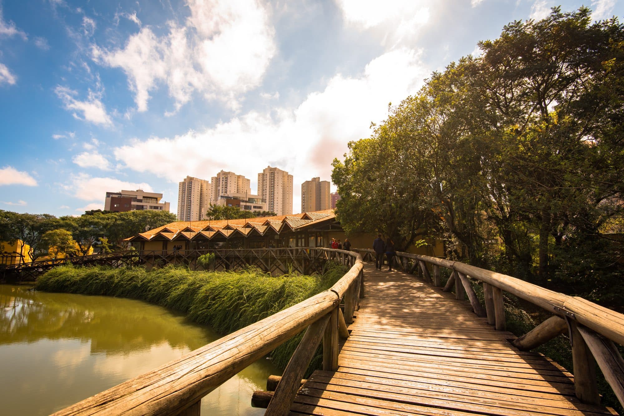 Wooden Pedestrian Bridge in the Park of Botanical Garden of Curitiba City