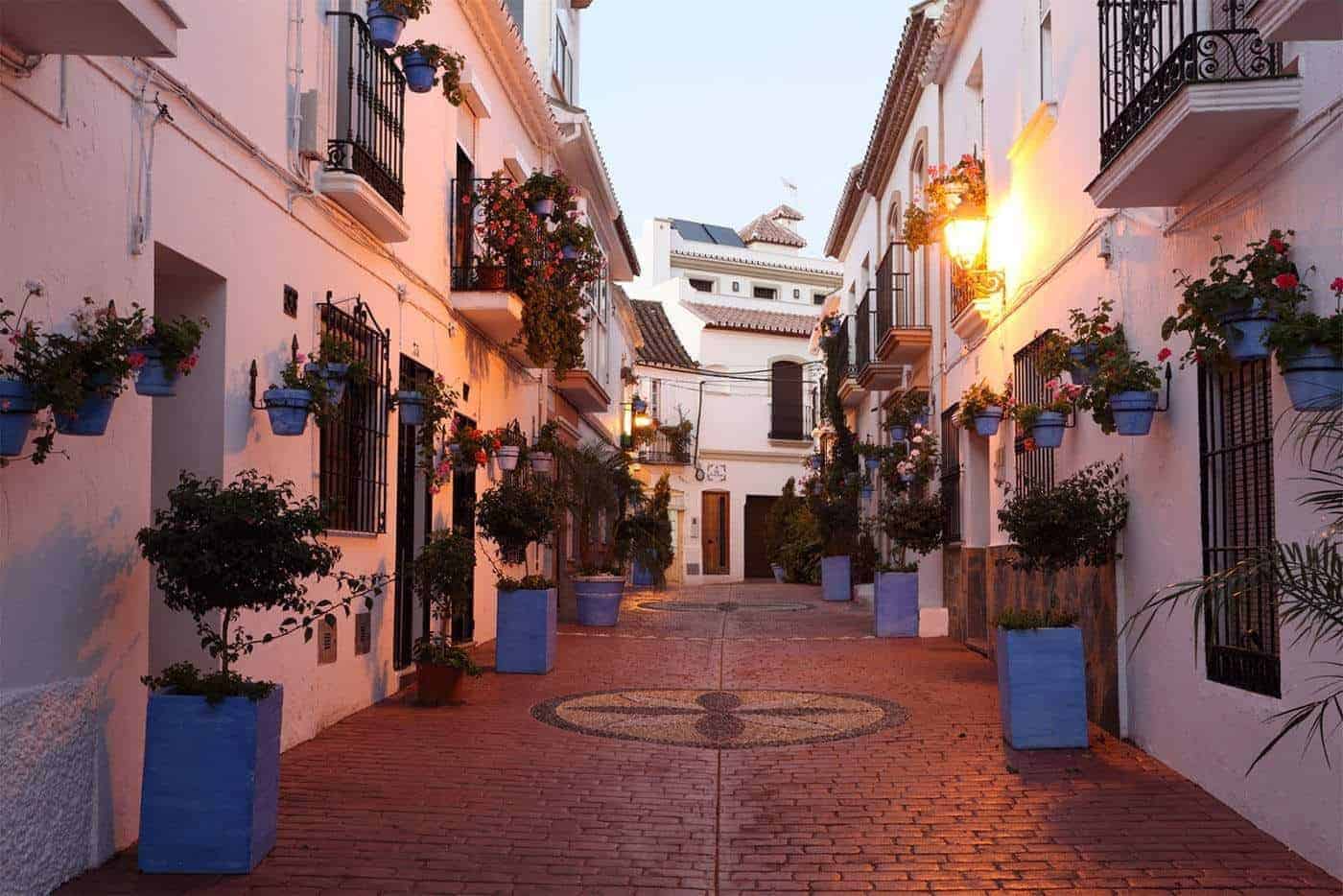 The narrow streets of Estepona in Spain
