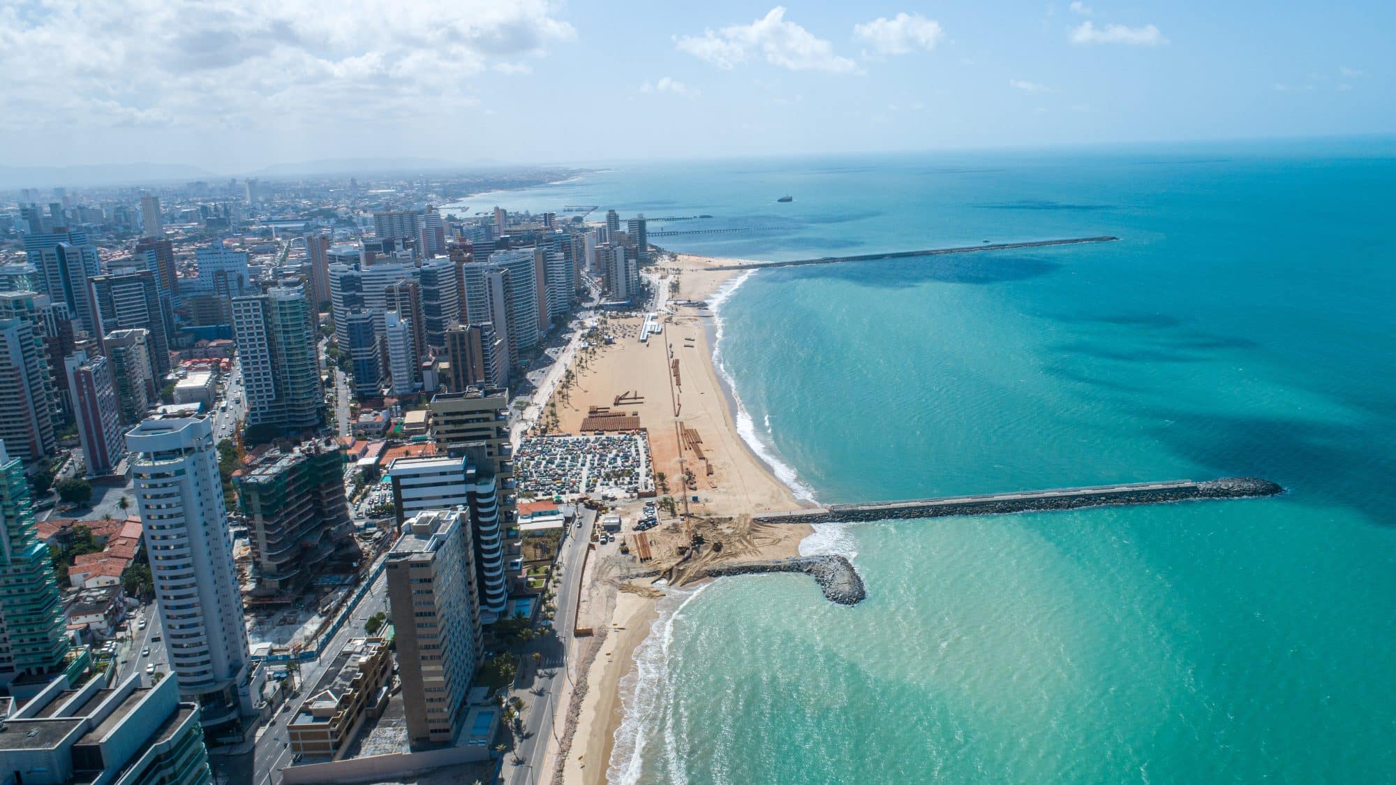 Aerial view over Beira Mar, Fortaleza. Buildings landscape on the shore. Beiramar, Fortaleza.