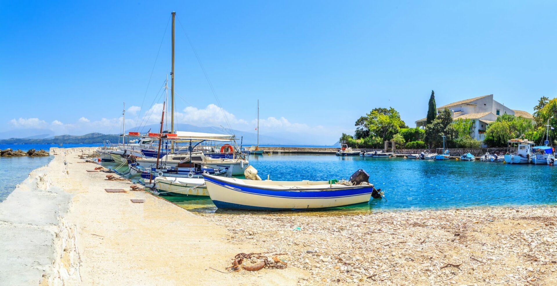 Boats in port Kouloura in Corfu