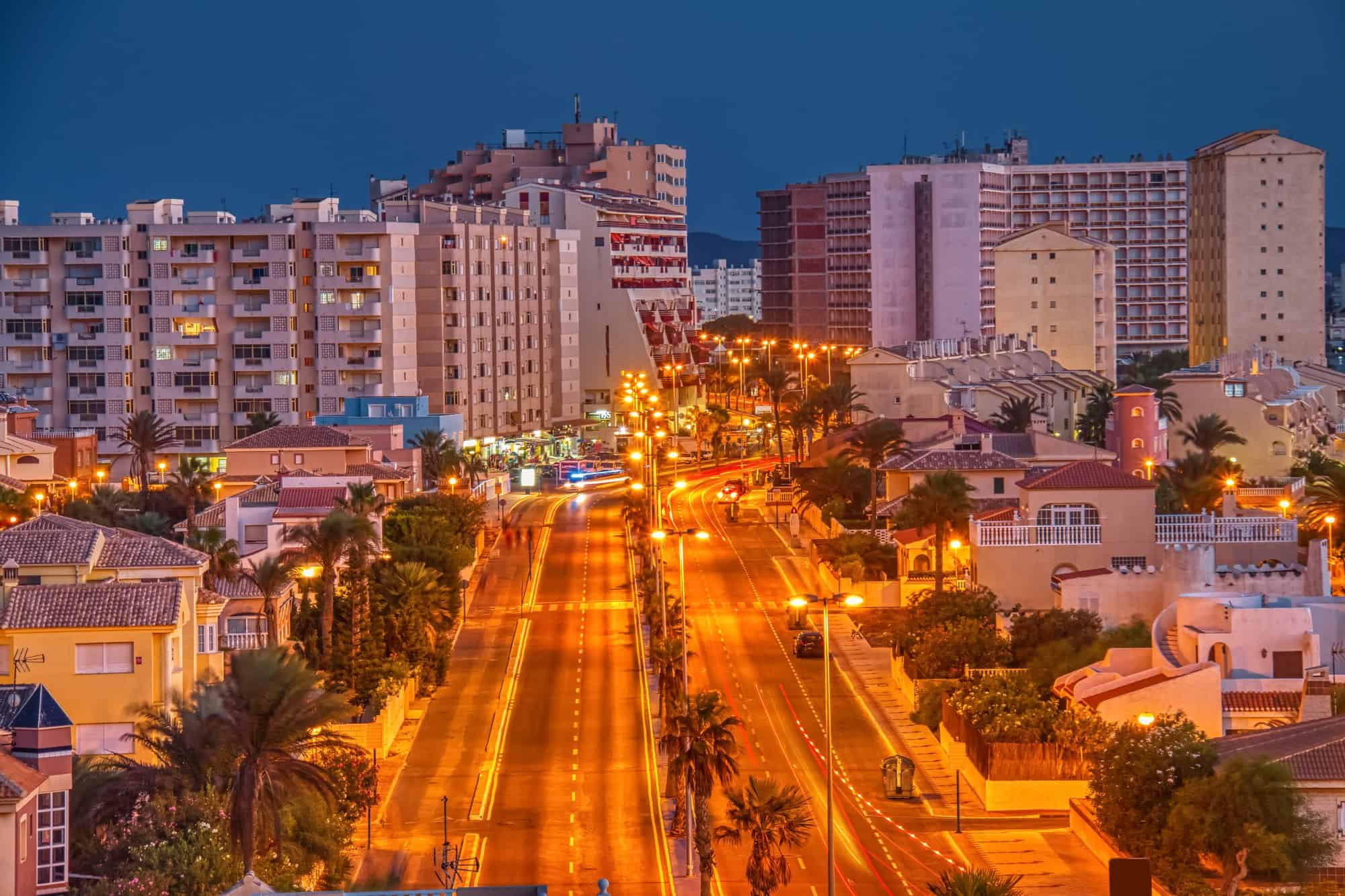 Gran via de la Manga avenue, in La Manga del Mar Menor town, Murcia