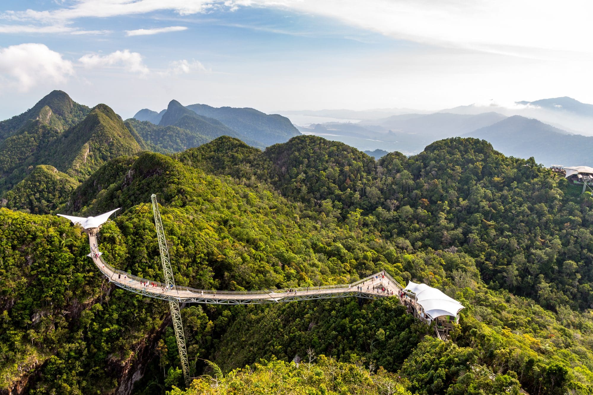 Langkawi Sky Bridge seen from the cablecar view point. Langkawi Island, Malaysia