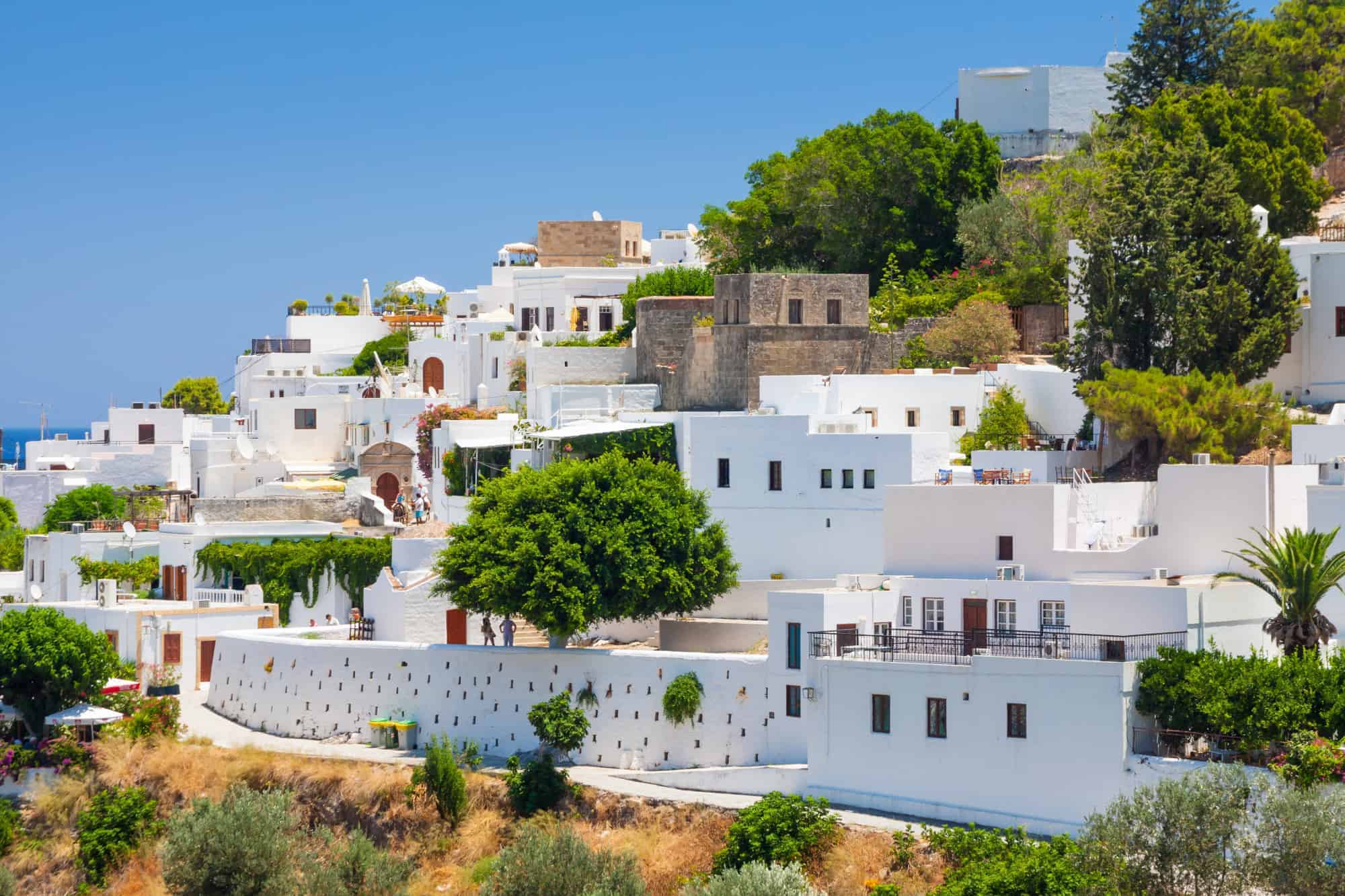 Whitewashed houses, ambling donkeys and car-free cobbled streets are the main features of the village of Lindos on the east coast of Rhodes