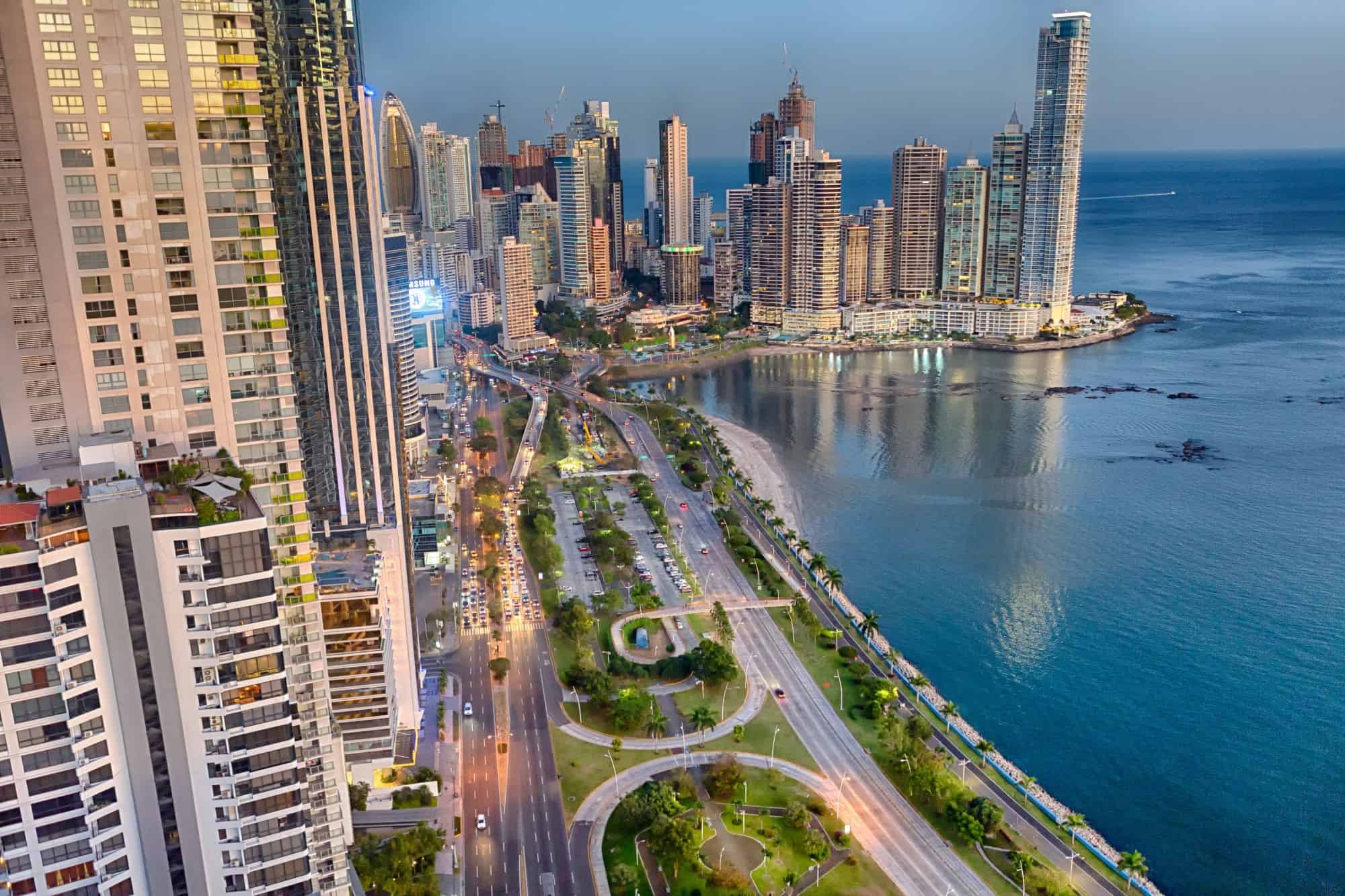 Looking at Panama city from the top floor apartment building.