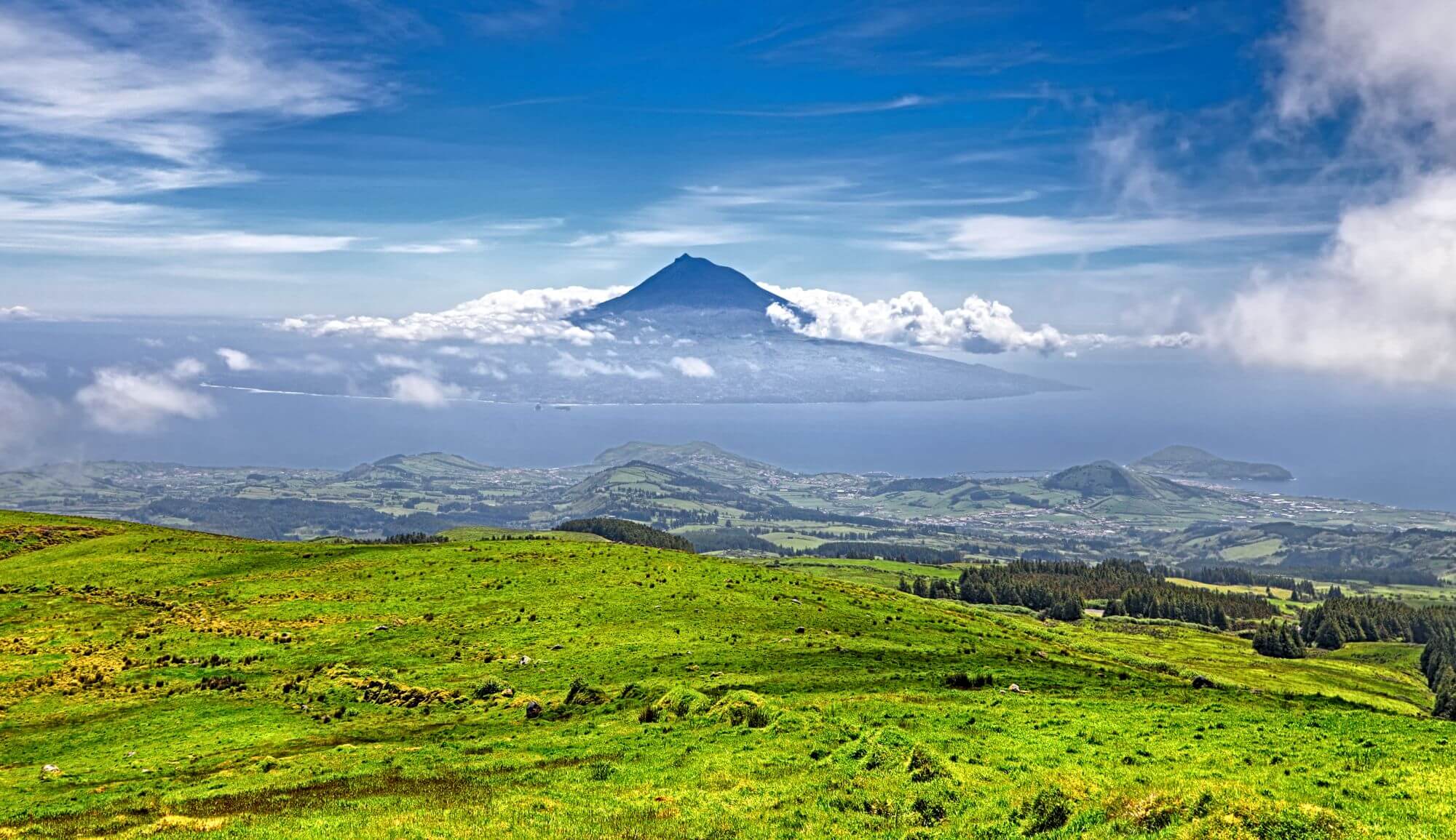 Island Pico with Volcano Mount Pico, Azores - view from Faial
