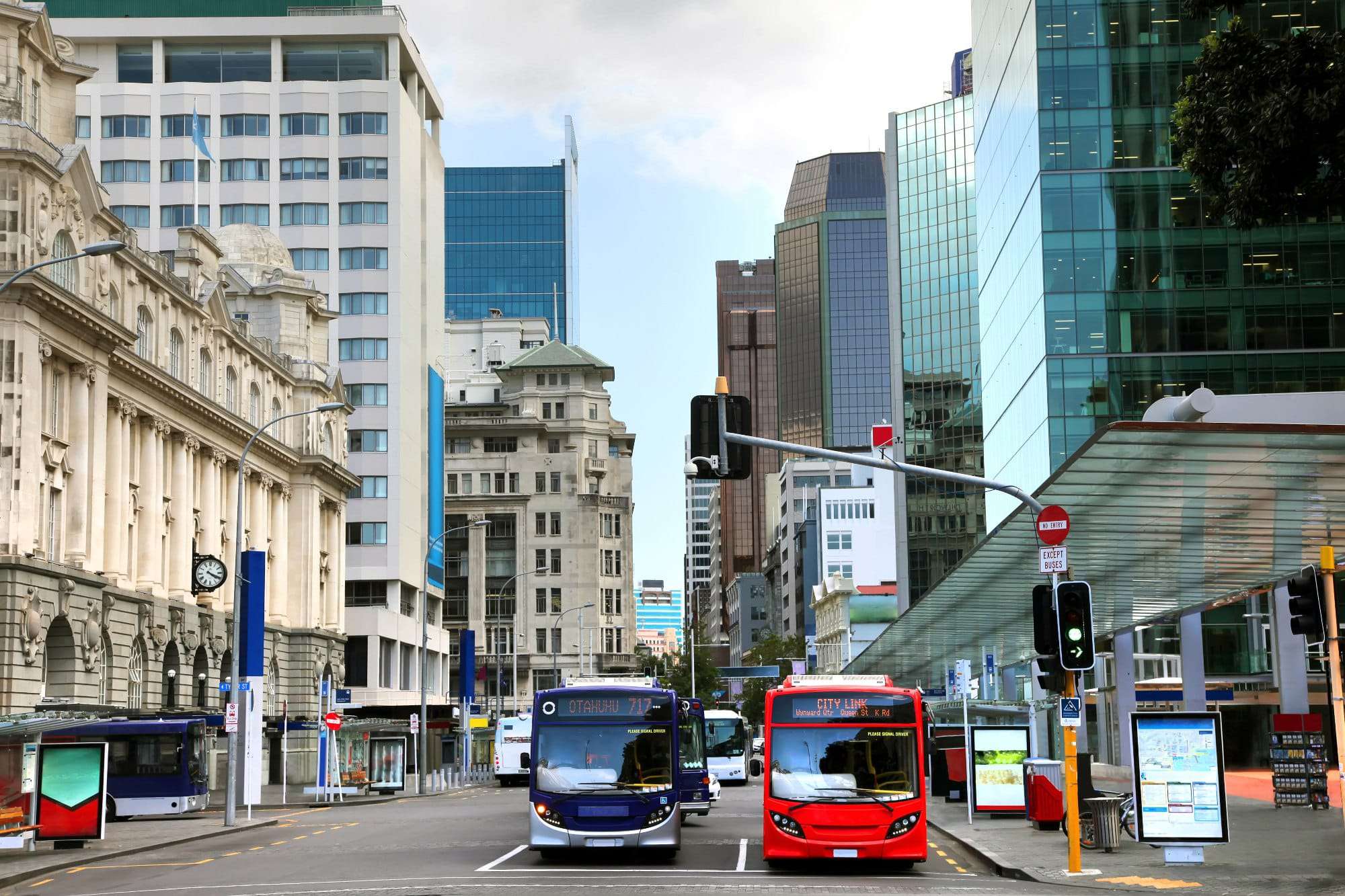 Queen Street in the CBD or city center of Auckland