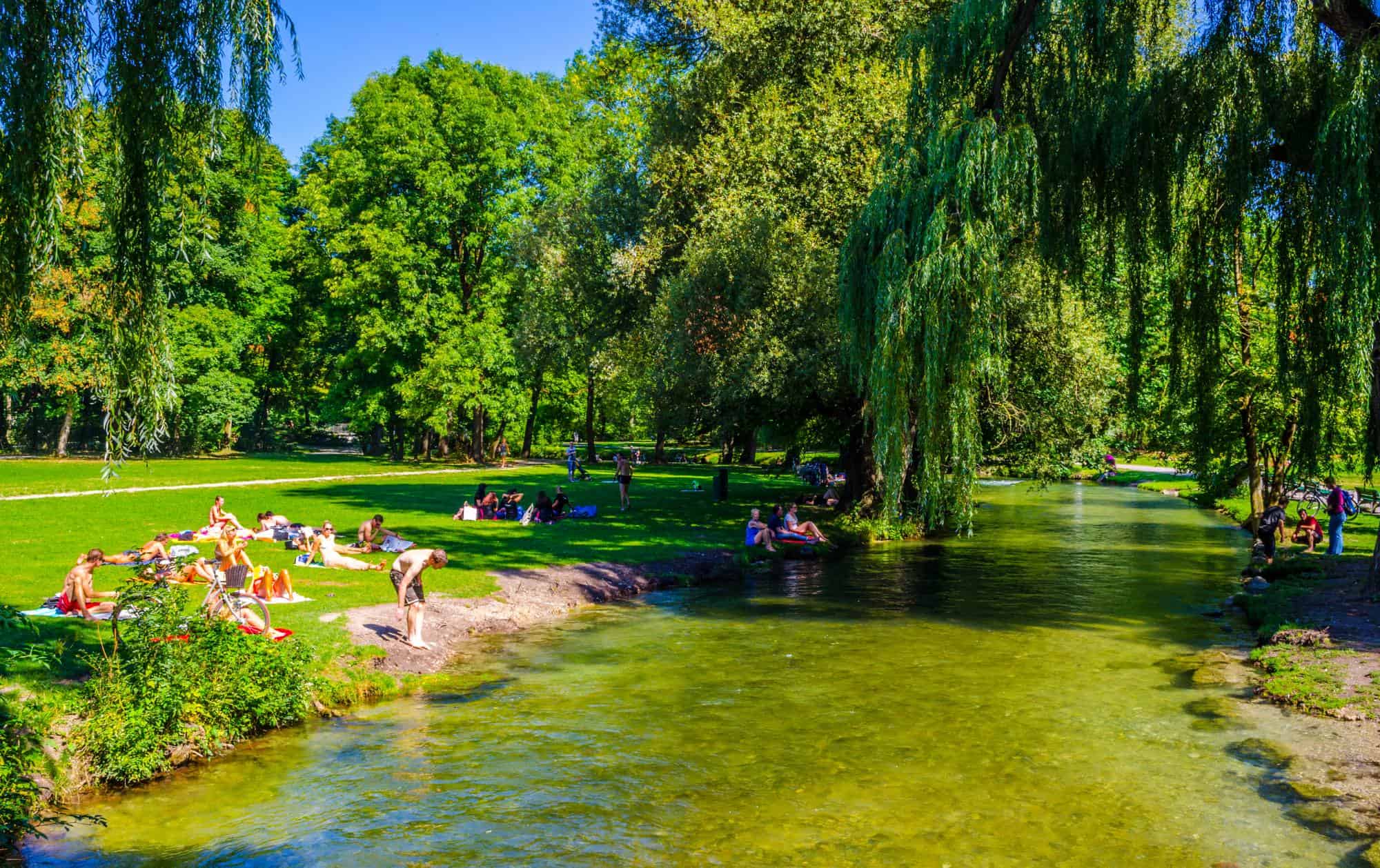 The English Garden, a large public park in the center of Munich.