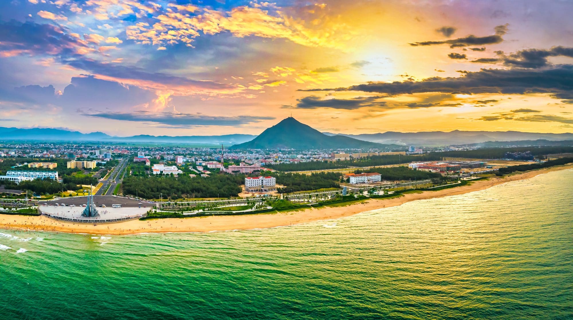 The coastal city of Tuy Hòa at the sunset