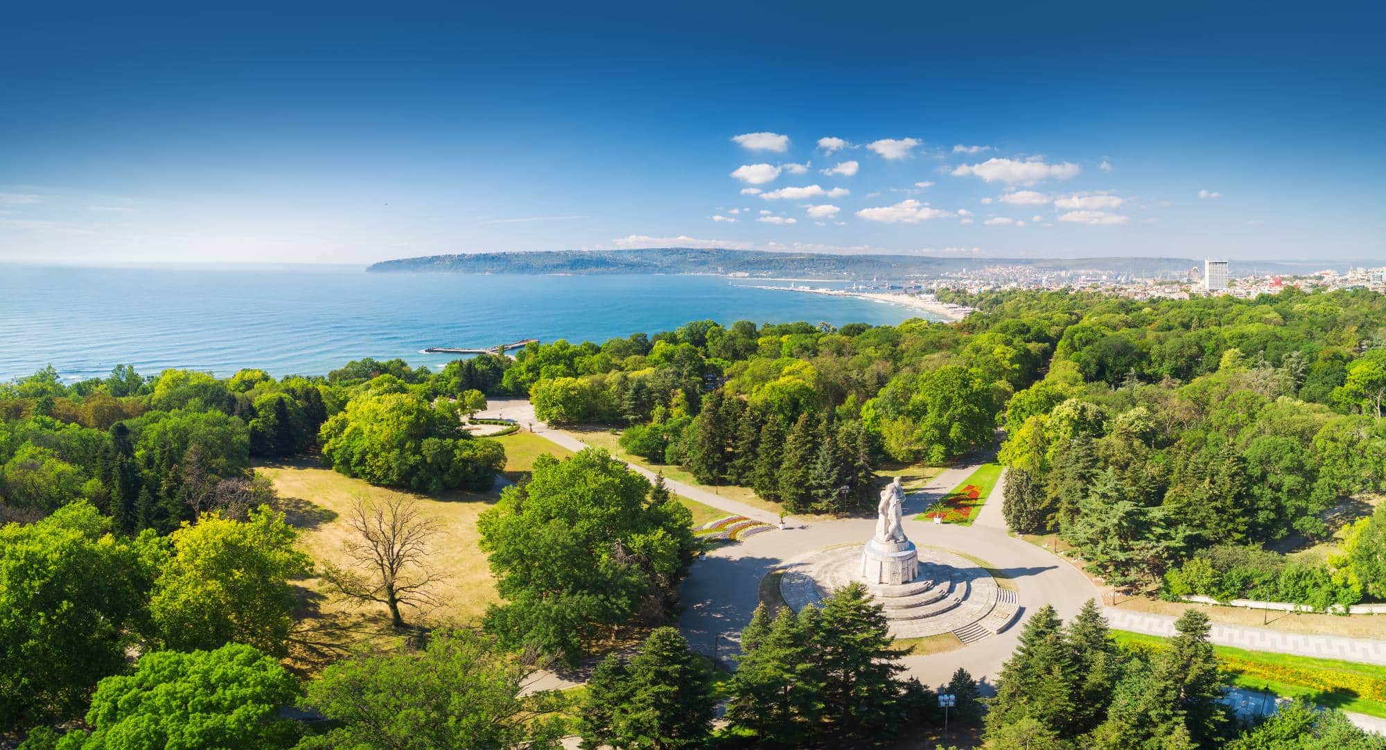 Varna spring time, beautiful aerial view above sea garden.