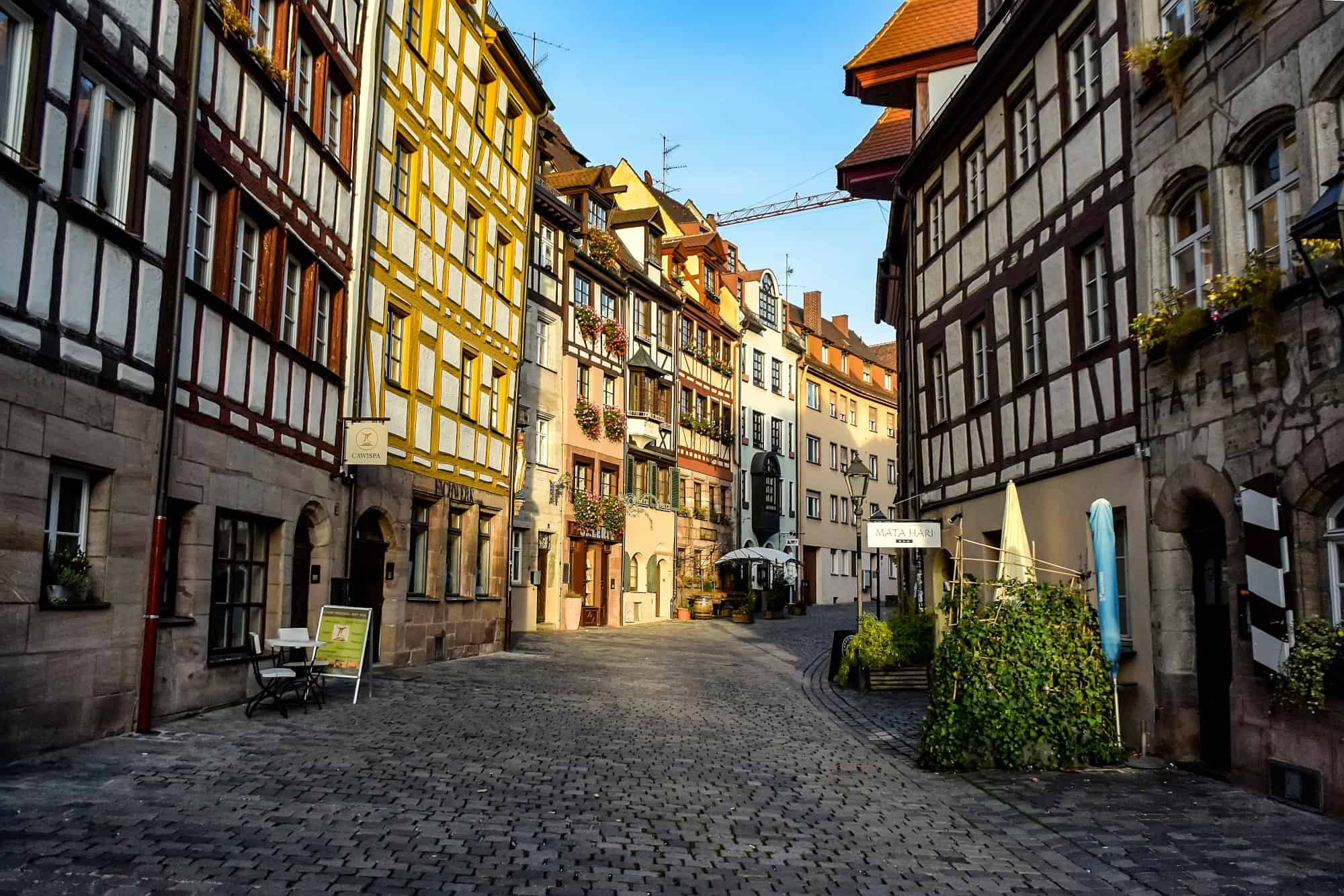 Half-timbered houses on Weissgerbergasse Street, Nuremberg.